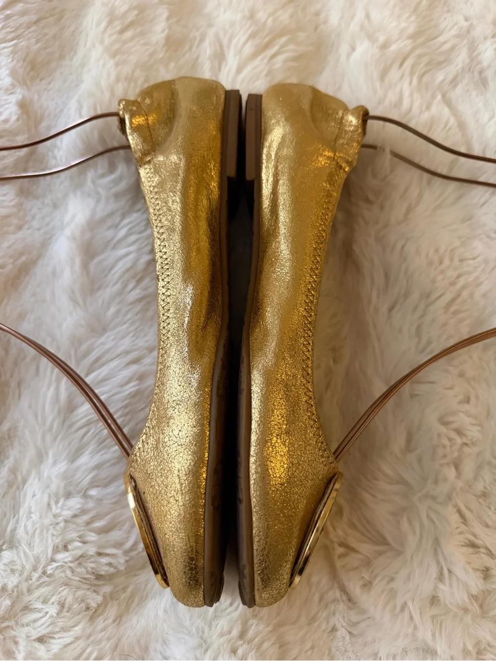 Tory Burch size 9 ‘bling’ Metallic Gold Ballet Flats